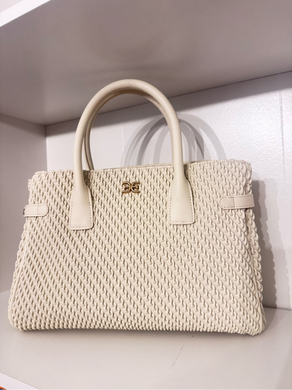 Sam Edelman NWOT Ivory Woven Tote Bag Structured Top Handle with Dust Bag - Picture 2 of 12